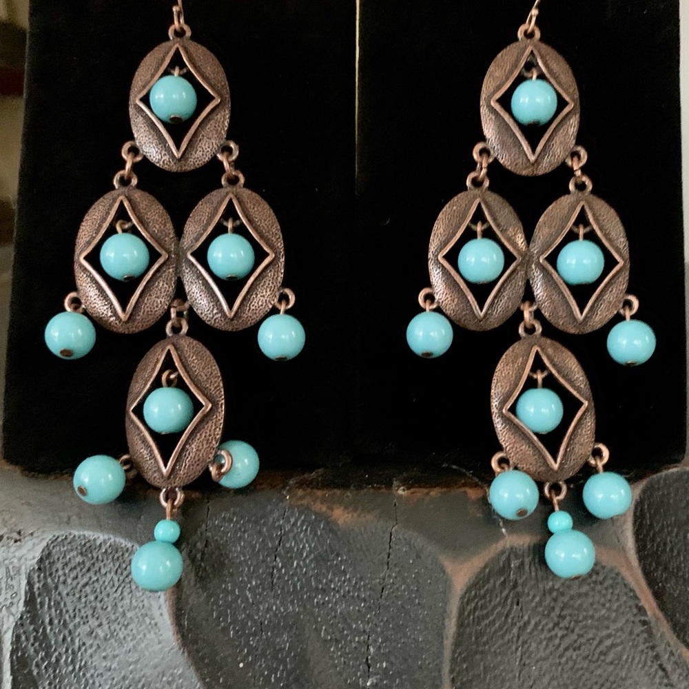 Turquoise and Brown Chandelier earrings.